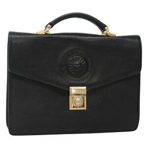 VERSACE Hand Bag Leather Black Auth